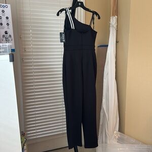 Alexa B Nites Black Jumpsuit One Sleeve Diamond Straps New